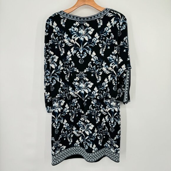 White House Black Market blue Floral Print Dress womens size large open sleeve - Picture 11 of 11